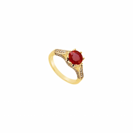 Fine Jewelry Vault UBUJ8668Y14CZR Created Ruby & CZ Engagement Ring 14K Yellow Gold - 1 CT TGW 50 Stones Fine Jewelry Vault UBUJ8668Y14CZR Created Ruby & CZ Engagement Ring 14K Yellow Gold - 1 CT TGW 50 Stones