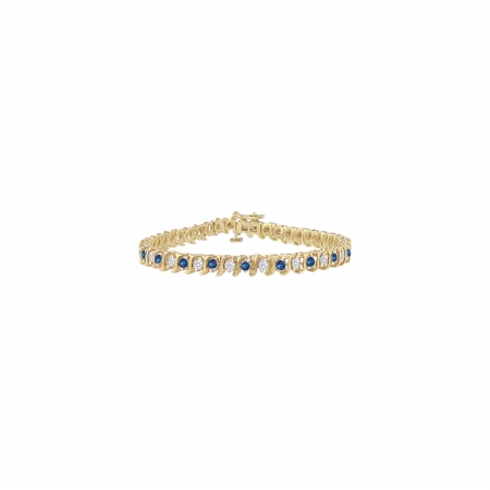Created Sapphire & Cz Tennis Bracelet With 1 Ct Tgw On Yellow Gold Vermeil, 25 Stones