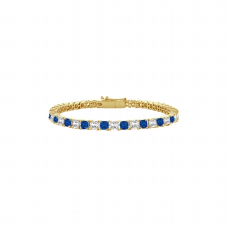 Created Sapphire & Cz Tennis Bracelet With 5 Ct Tgw On 14k Yellow Gold, 21 Stones