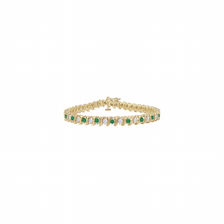 Created Emerald & Cz Tennis Bracelet With 1 Ct Tgw On 14k Yellow Gold, 25 Stones