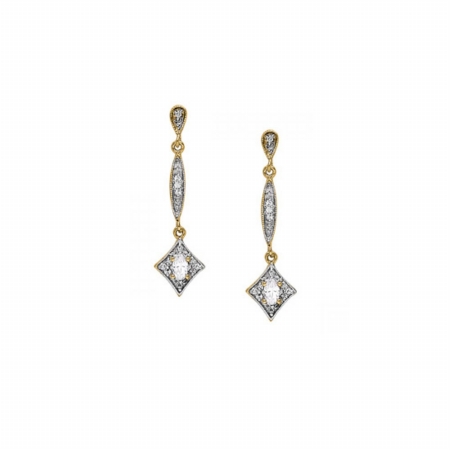 Oval Cz Fancy Drop Earrings In Gold Vermeil, 2 Stones