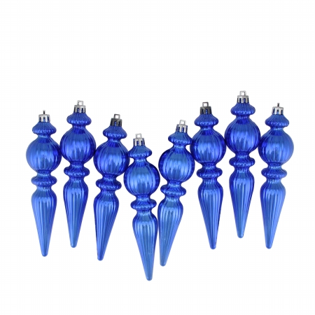 Shiny Lavish Blue Ribbed Shatterproof Christmas Finial Ornaments