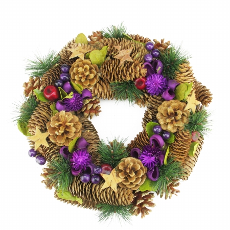 31743076 Decorative Brown And Purple Pine Cone And Berry Artificial Christmas Wreath