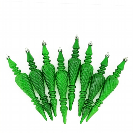 31757006 Green Transparent Spiral Shatterproof Christmas Finial Ornaments