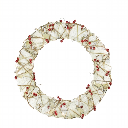31748455 Pre-lit Burlap And Berry Rattan Artificial Christmas Wreath - Clear Lights