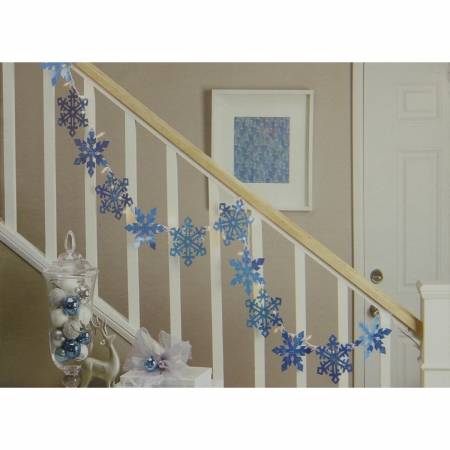 Blue Holographic Snowflake Christmas Light Garland With 5 Clear Mini Lights - White Wire