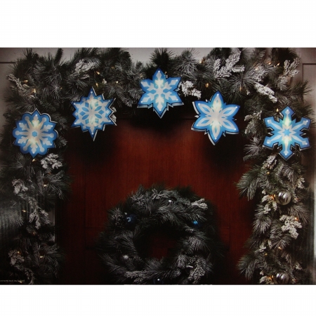 Blue And White Shimmering Snowflake Christmas Light Garland With 0 Clear Mini Lights - White Wire