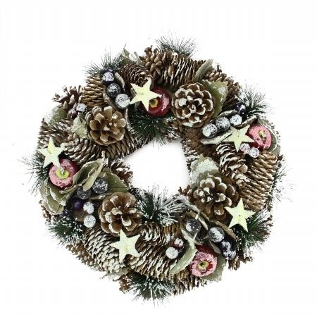 31741374 Decorative Frosted Berries Fruit And Pine Cone Artificial Christmas Wreath
