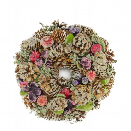 31742379 Sugared Purple And Red Pine Cone And Berries Artificial Christmas Wreath