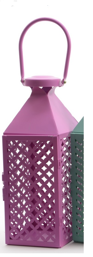 31522697 Fancy Fair Pink Diamond Patterned Pillar Candle Lantern