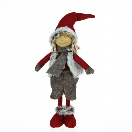 13.5 In. Young Boy Gnome In Faux Synthetic Fur Vest Christmas Tabletop Decoration