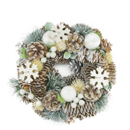 31742376 10.5 In. Frosted Glitter Pine Cone And Fruit Artificial Christmas Wreath - Unlit