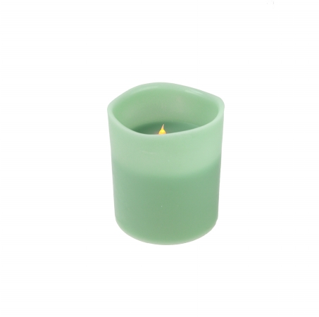 31760400 8 In. Sage Green Battery Operated Flameless Led Lighted 3-wick Flickering Wax Christmas Pillar Candle