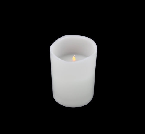 31760401 8 In. White Battery Operated Flameless Led Lighted 3-wick Flickering Wax Christmas Pillar Candle