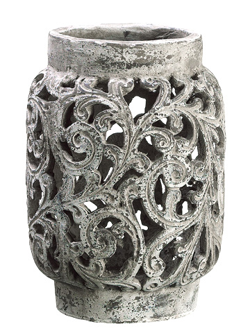 31350675 13 In. Antique-style Distressed Paisley Hurricane Candle Holder