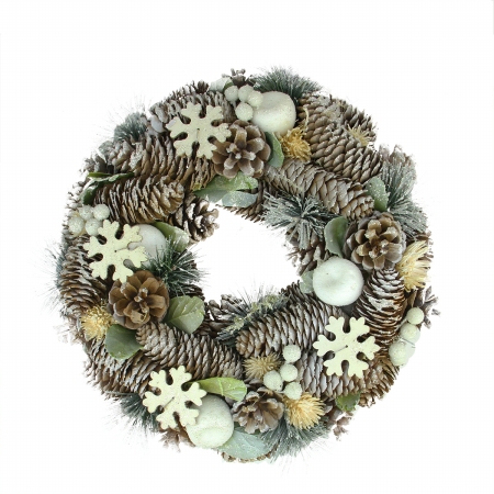 31741646 12.5 In. Frosted Glitter Pine Cone And Fruit Artificial Christmas Wreath - Unlit