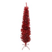 31741656 Pre-lit Red Tinsel Artificial Christmas Tree- Clear Lights