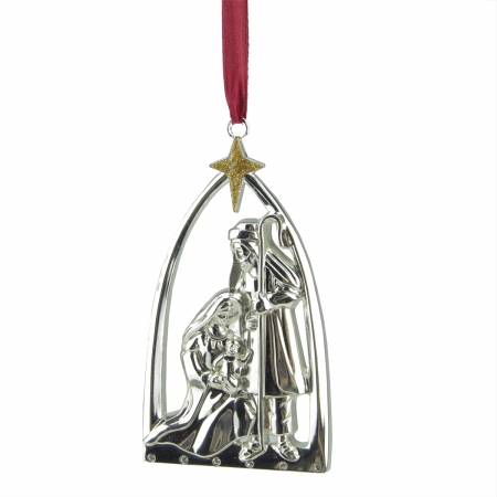 3.75 In. Regal Shiny Silver-plated Nativity Scene Ornament With European Crystals