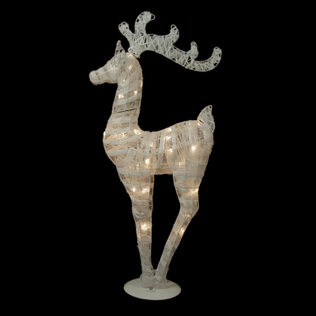 36 In. Battery Operated White And Silver Glittered Led Lighted Reindeer Christmas Decoration