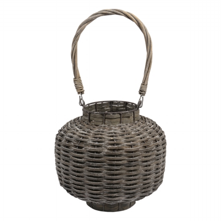 31367498 17.5 In. Beach Day Weathered Gray Woven Wood Pillar Candle Lantern