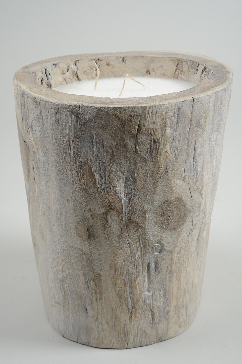 31367829 20 In. Seaside Treasures Rustic Chic Giant Wooden Log Decorative Triple Wick Wax Pillar Candle