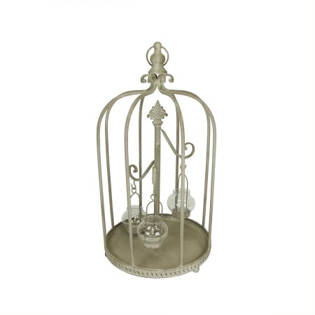 31369806 26 In. Vintage Rose Antique-style Distressed Gray-washed Taupe Metal Birdcage Tea Light Candle Holder