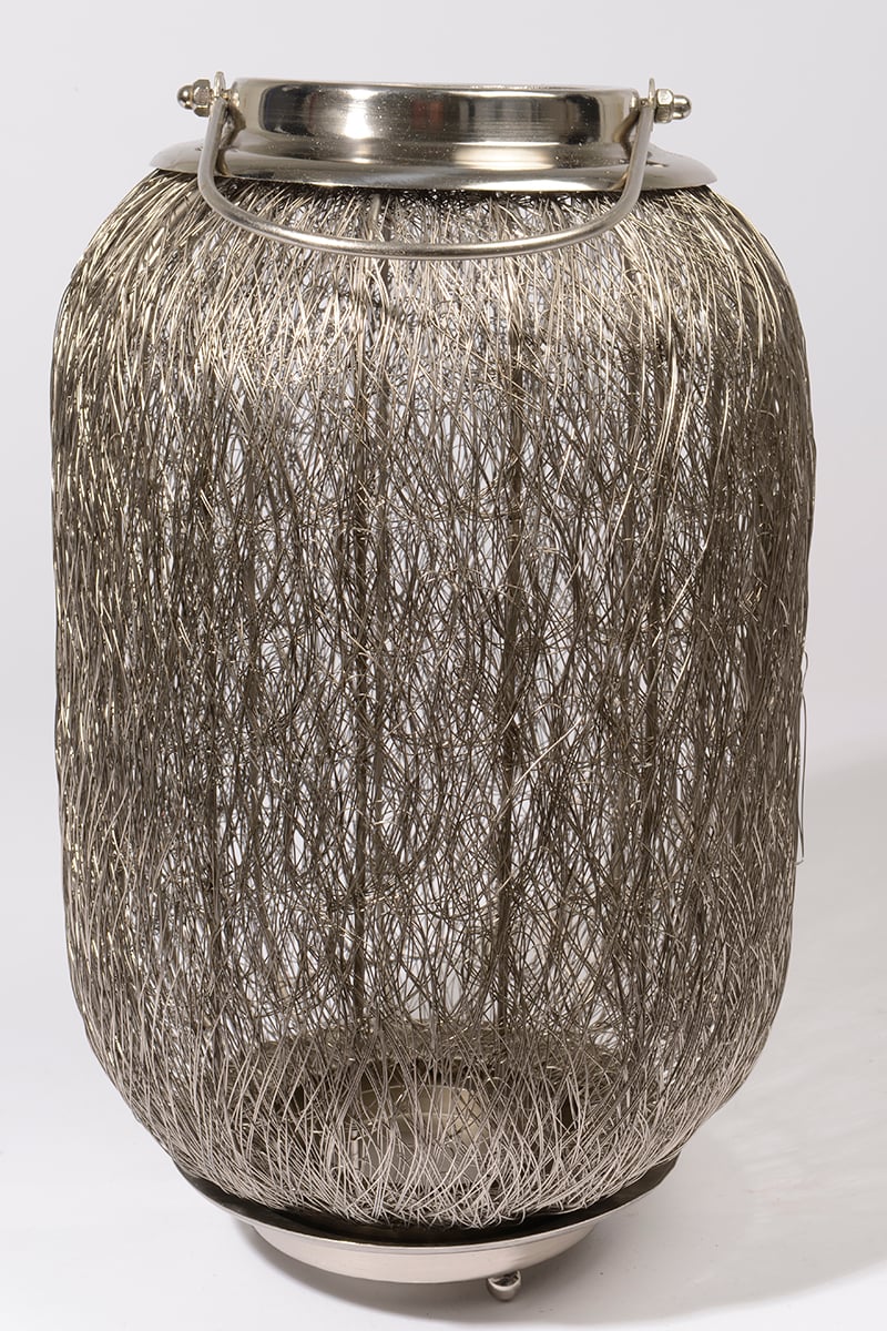 31370127 27.25 In. Beach Day Contemporary Chic Extra Large Wire Woven Hurricane Pillar Candle Holder