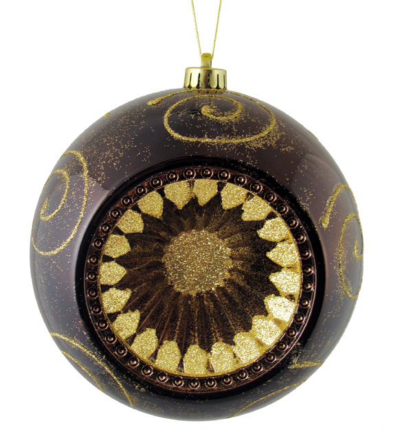 23113890 Chocolate Brown Retro Reflector Shatterproof Christmas Ball Ornament 8 In.