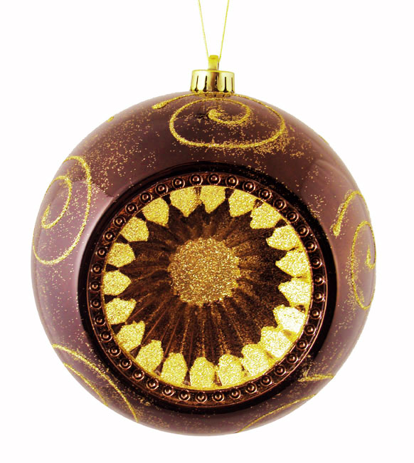 23113974 Mocha Brown Retro Reflector Shatterproof Christmas Ball Ornament 8 In.