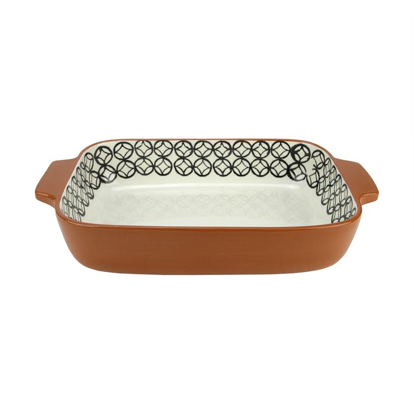 31523361 14 In. Basic Luxury Decorative Black And White Diamond Rectangular Terracotta Oven Baking Dish