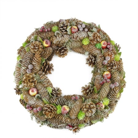 31742363 Natural Pine Cone And Fruit Glitter Artificial Christmas Wreath
