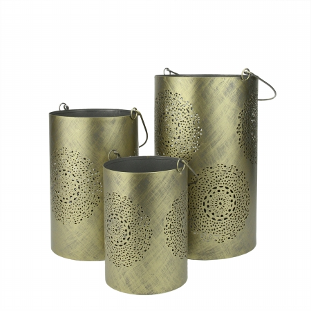 31580045 Gray And Gold Decorative Floral Cut-out Pillar Candle Lanterns