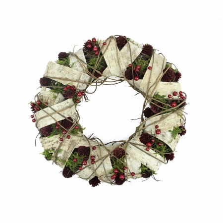 31741639 Natural Twig And Birch Wood Pine Cone Artificial Christmas Wreath