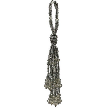 31742326 Winter Light White And Silver Beaded Ball With Tassels Christmas Ornament