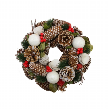 31742339 Frosted Pine Cone Twigs And Berries Artificial Christmas Wreath