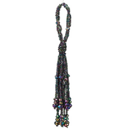 31742323 Regal Peacock Green Purple And Gold Beaded Ball With Tassels Christmas Ornament