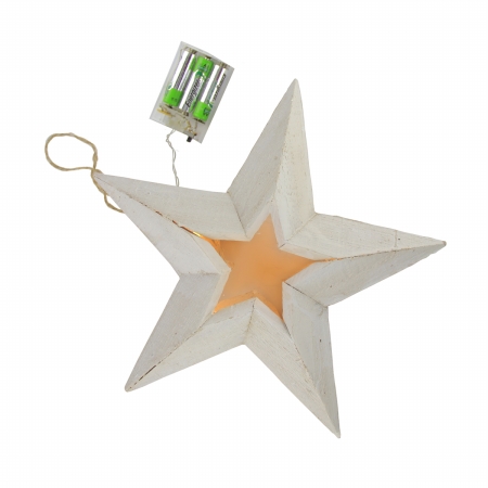 31751358 Pre-lit Battery Operated Warm Clear Led Country Rustic White Wooden Star Christmas Decoration