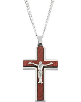 Cn13721-st 316l Stainless Steel Wood Crucifix Cross Pendant, 24 In.