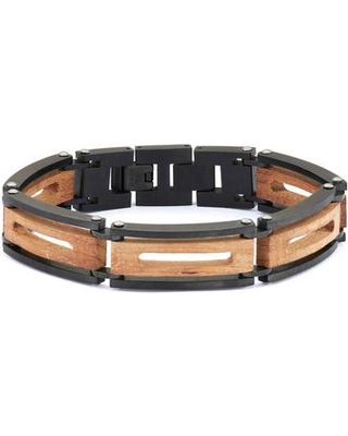 Cb13538-st 316l Stainless Steel Wood Cut Out Black Ip Link Bracelet, 9 In.