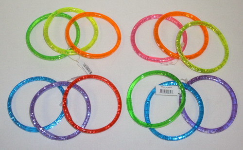 Ba-324hs Cascading Glitter Neon Bracelets With Hearts & Stars, 12 Set