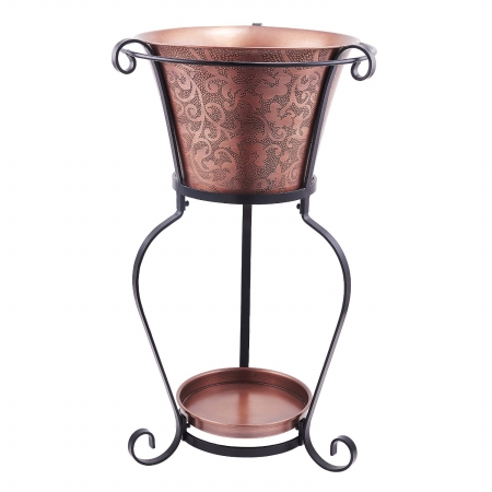9360 Solid Copper Etched Beverage Tub With Stand, 5 Gal.