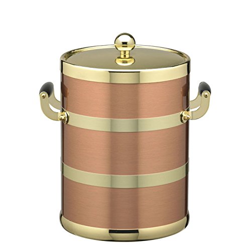 Ice Bucket Polished Brass Lid Wood Side