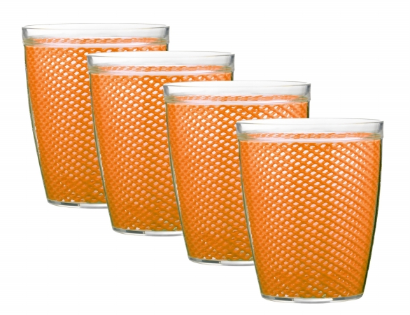 14814 Fishnet 14 Oz. Spice Orange Doublewall Drinkware Glass, Set Of 4