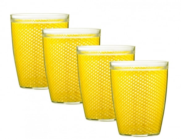 11614 Fishnet 14 Oz. New Yellow Doublewall Drinkware Glass, Set Of 4
