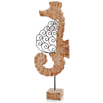 7740 Voluta Iron Scroll Wood Seahorse On Stand