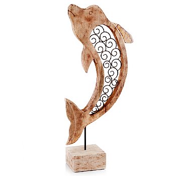 7741 Voluta Iron Scroll Wood Dolphin On Stand