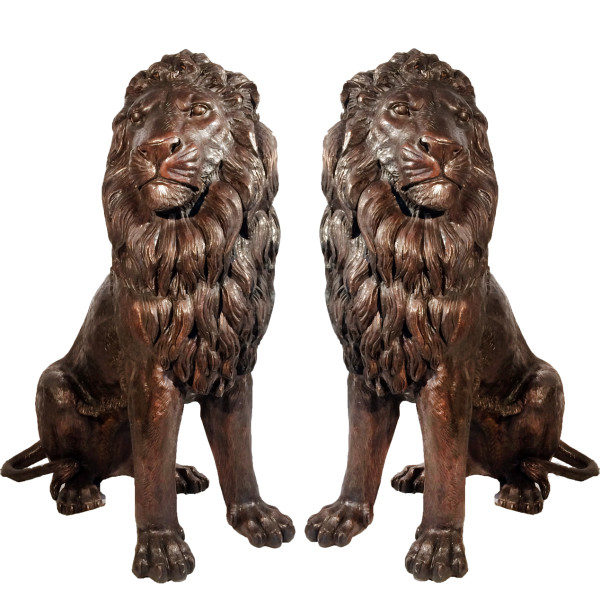 Metropolitan Galleries Cast Bronze Sitting Lions Sculpture Pair