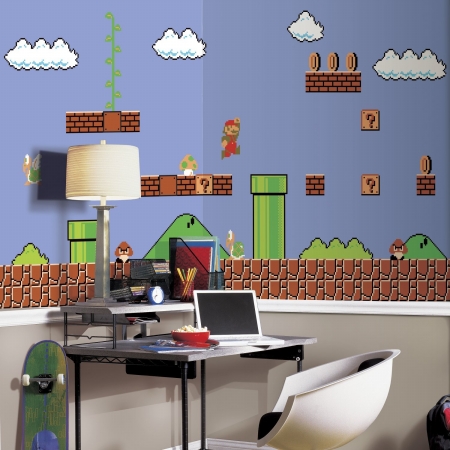 Jl1331m Super Mario Retro X-large Chair Rail Prepasted Mural- Ultra - Strippable- 6 X 10.5 Ft.