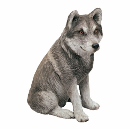 Ms507 Mid Size Gray Mexican Wolf Sculpture, Sitting