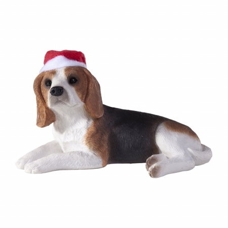 Beagle With Santa Hat Christmas Ornament Sculpture, Lying